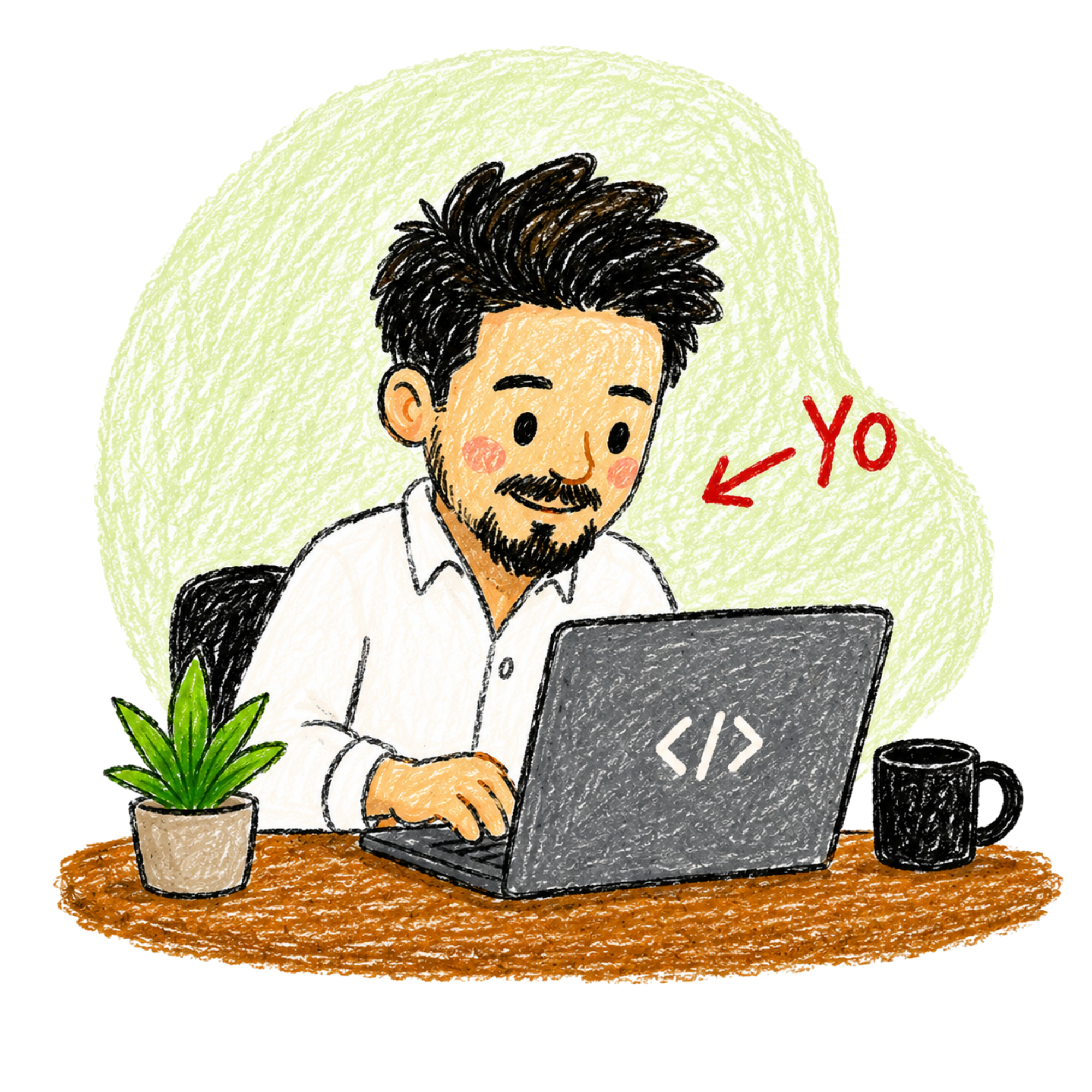 Ilustración de Lucas trabajando en una notebook